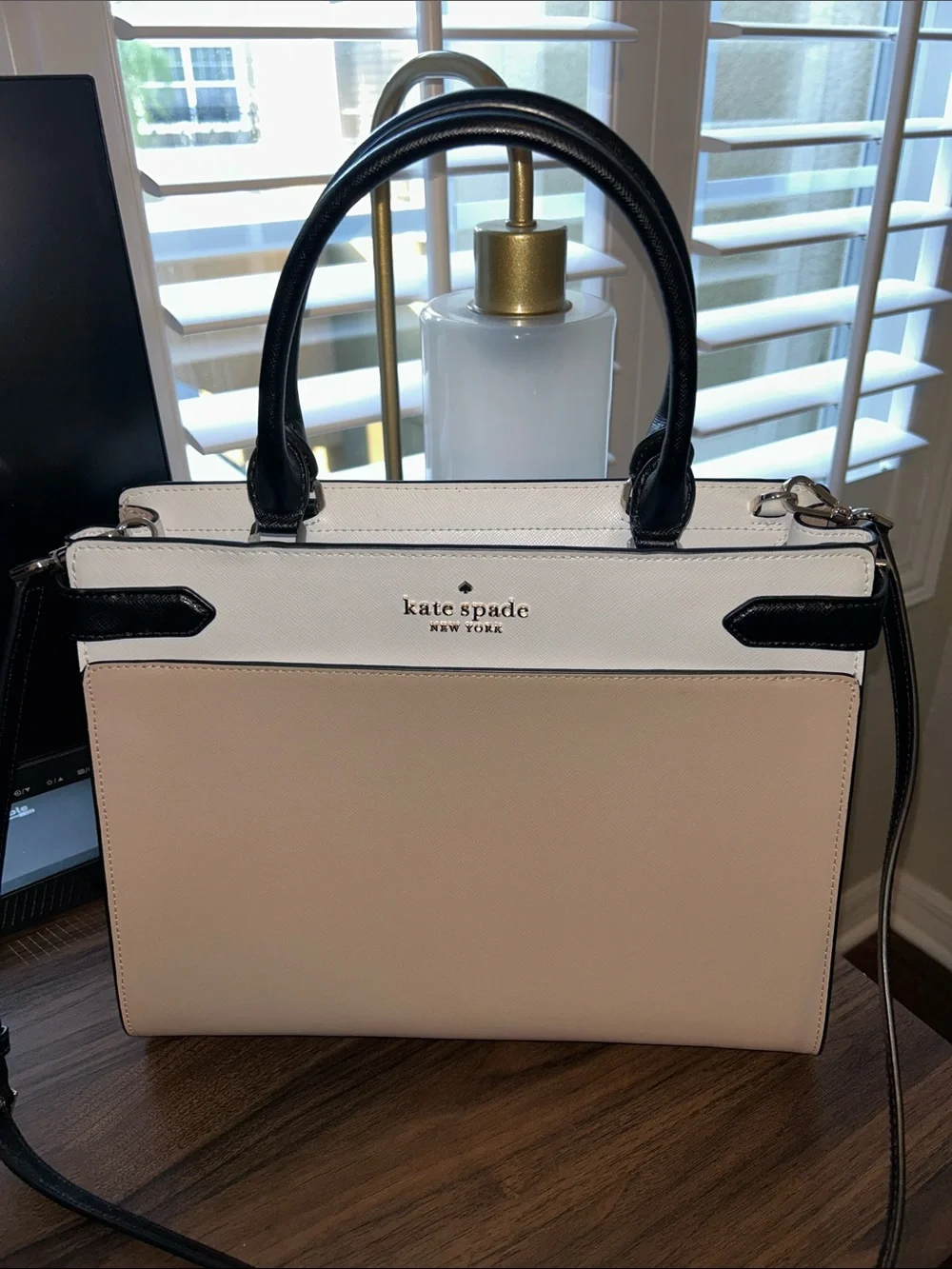kate spade Two-Tone Cream and White Satchel with Black Trim- EUC - Picture 3 of 15